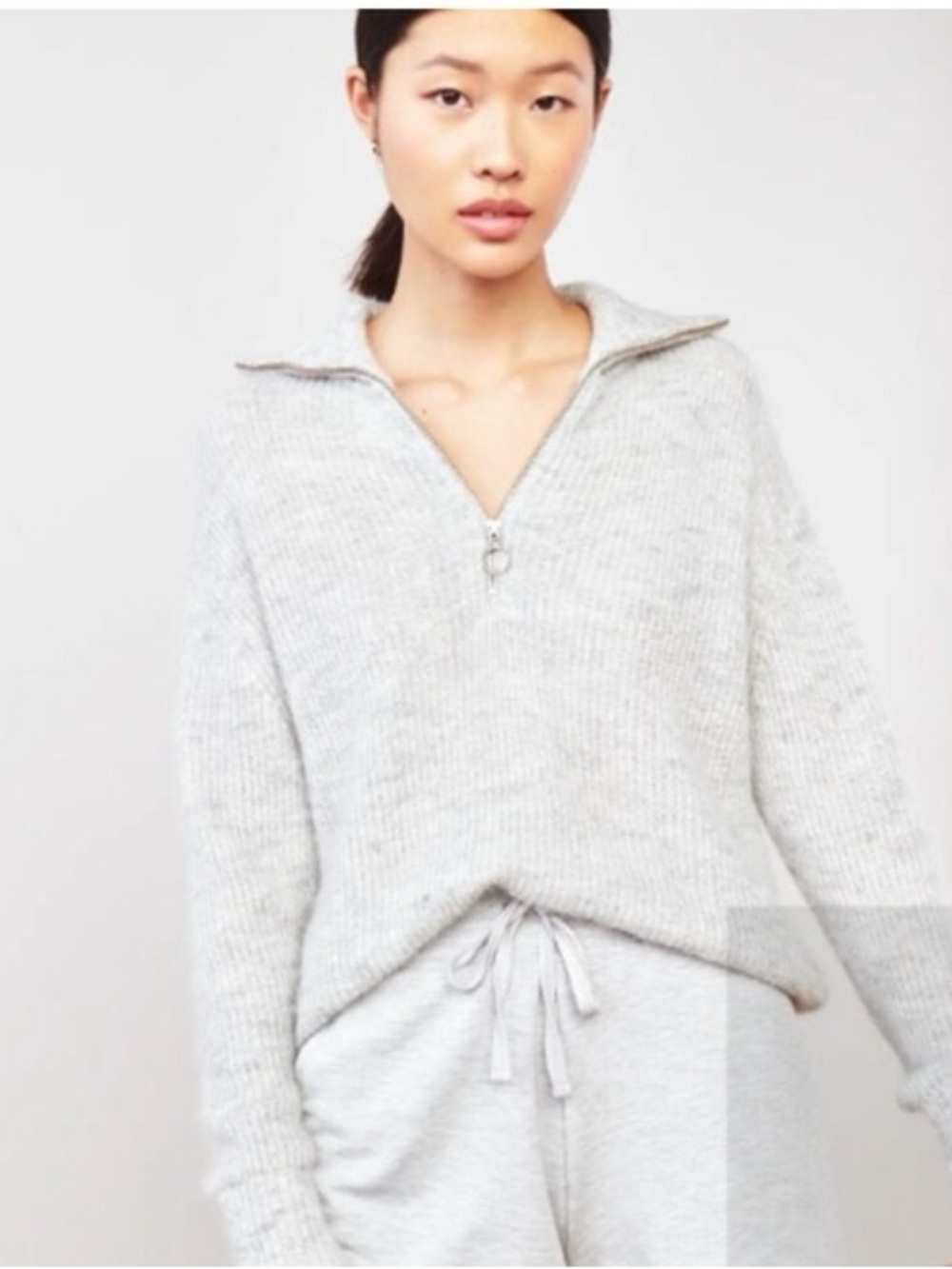 Quince Baby Alpaca Wool Cozy Half-Zip Funnel Neck Sweater - Light Gray Medium